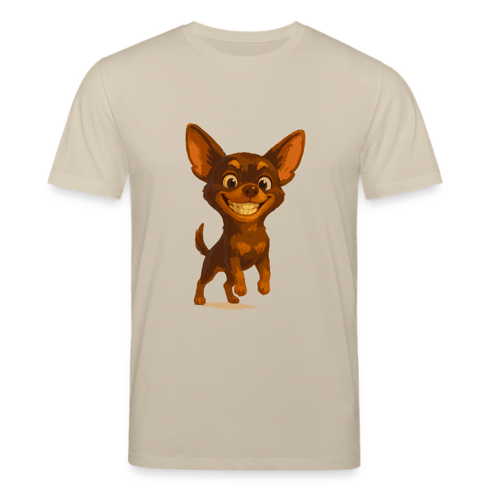 Grinsender Chihuahua T-Shirt Cartoon Hund – witziges Tiermotiv mit großem Lächeln, Geschenkidee für Hundefans und Tierfreunde - Beige