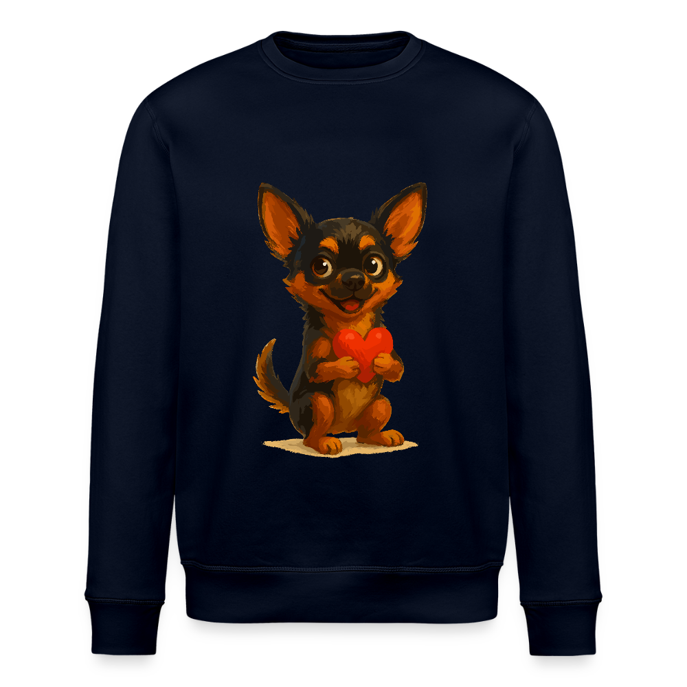 Chihuahua Sweatshirt Cartoon Hund mit Herz – süßes Tiermotiv, Geschenkidee für Hundefans, Valentinstag und romantische Anlässe - Navy