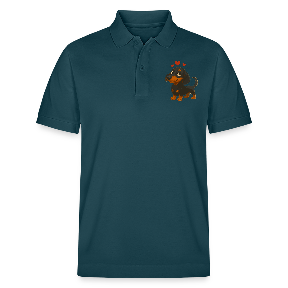 Dackel Poloshirt – Verliebter Cartoon Dachshund | Süßer Hund Pullover Geschenk mit Herzen für Valentinstag & Hundefans - Dunkles Petrol