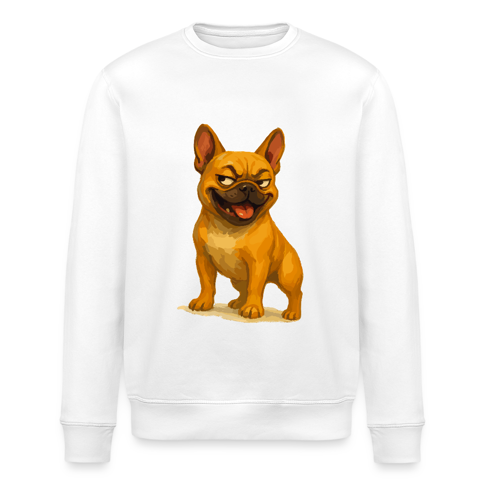 Französische Bulldogge Sweatshirt - Frecher Cartoon mit verschmitztem Grinsen – Humorvolles Hunde Motiv für Tierfreunde und Geschenkideen - Weiß