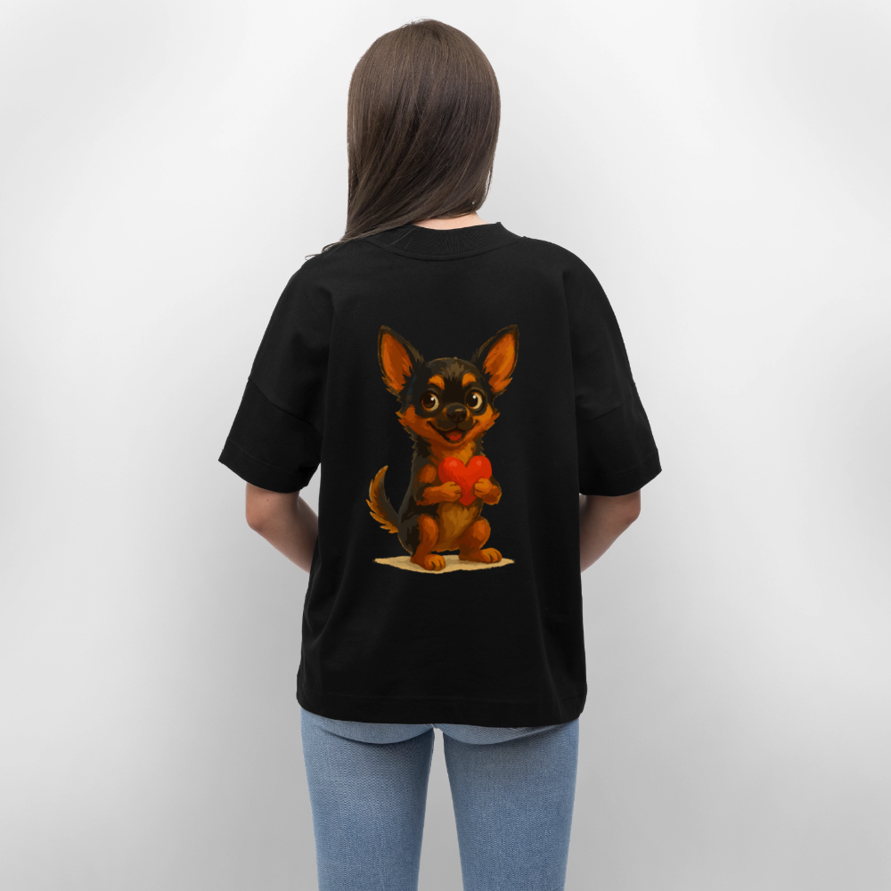 Chihuahua Oversized Cartoon Hund mit Herz – süßes Tiermotiv, Geschenkidee für Hundefans, Valentinstag und romantische Anlässe - Schwarz