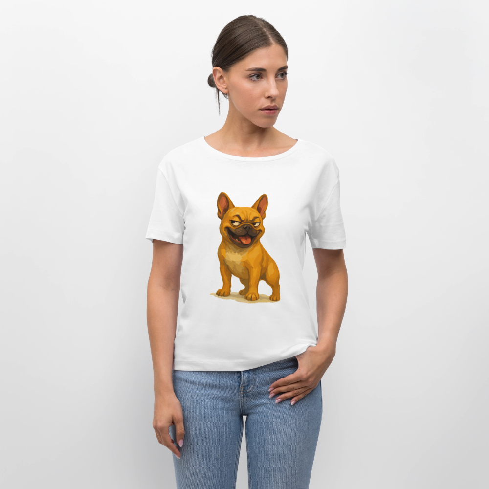 Französische Bulldogge Shirt - Frecher Cartoon mit verschmitztem Grinsen – Humorvolles Hunde Motiv für Tierfreunde und Geschenkideen - Weiß