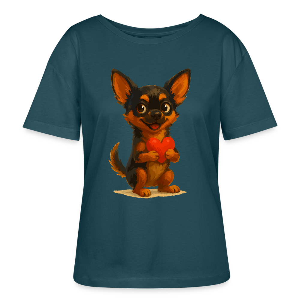 Chihuahua Shirt Cartoon Hund mit Herz – süßes Tiermotiv, Geschenkidee für Hundefans, Valentinstag und romantische Anlässe - Dunkles Petrol