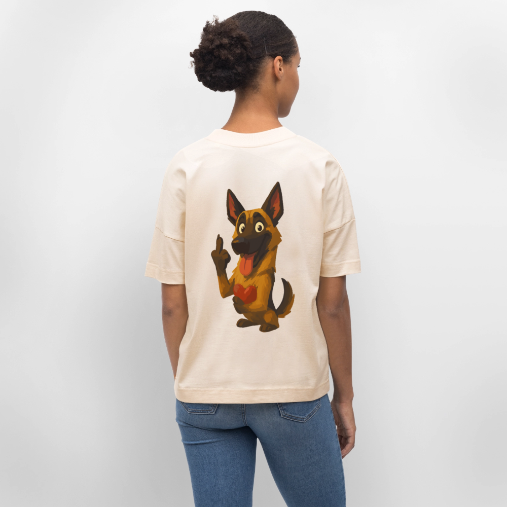 Frecher Malinois Oversized mit Herz – witziges und provokantes Hunde Cartoon Motiv für Hundeliebhaber mit Sinn für Humor - Weißgrau