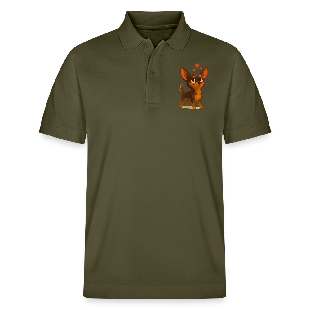 Verliebter Chihuahua Poloshirt Cartoon Hund mit Herzen – süßes romantisches Tiermotiv, Geschenkidee für Valentinstag und Hundefans - Khaki