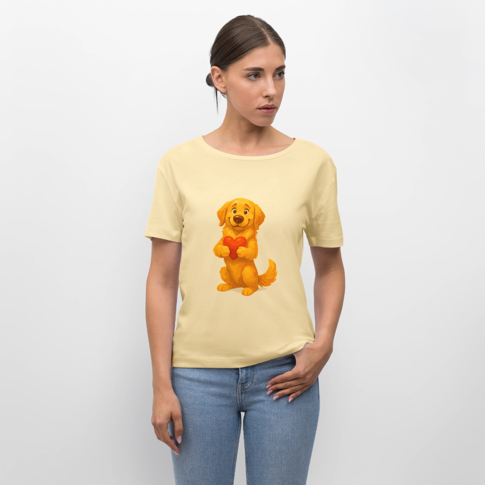 Golden Retriever Shirt mit Herz – süßer Cartoon Hund, liebevolles Motiv für Hundeliebhaber, Valentinstag oder besondere Geschenkideen - Creme