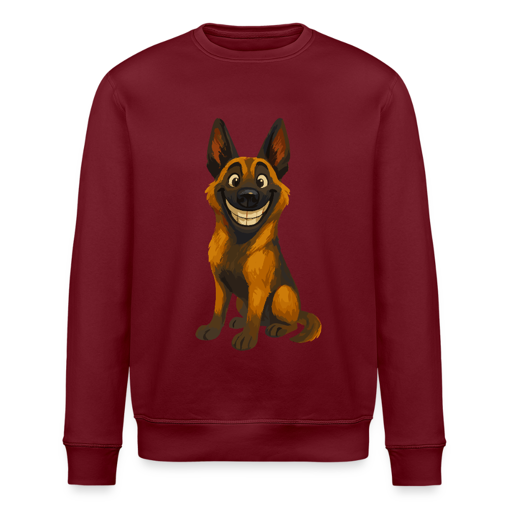 Malinois Sweatshirt Grinsender Cartoon – lustiger Belgischer Schäferhund im gemalten Stil als humorvolles Hunde Motiv für Hundeliebhaber - Burgunderrot