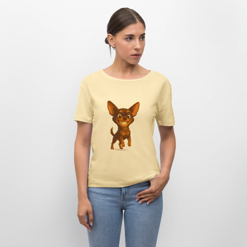 Grinsender Chihuahua Shirt Cartoon Hund – witziges Tiermotiv mit großem Lächeln, Geschenkidee für Hundefans und Tierfreunde - Creme