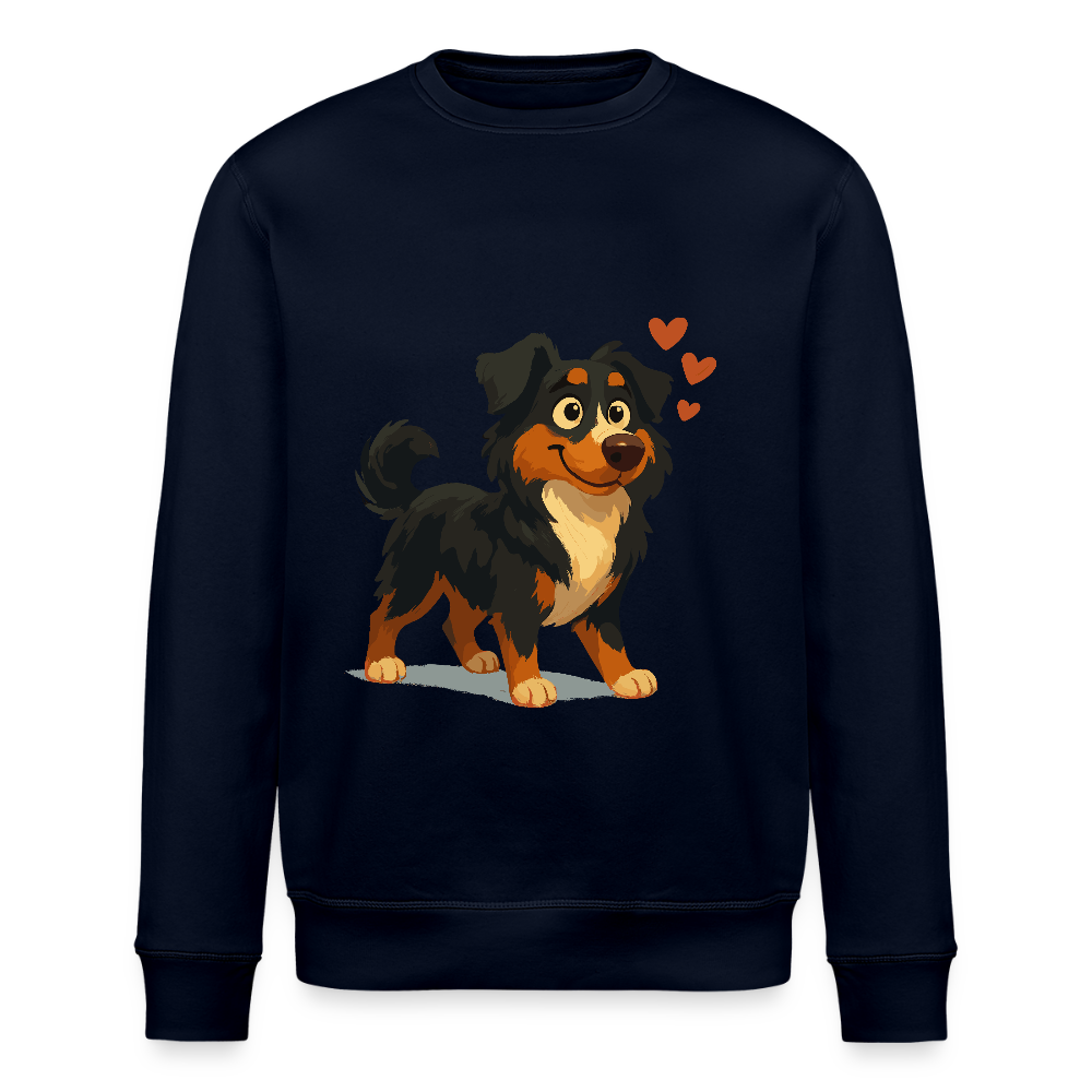 Australian Shepherd Sweatshirt Verliebter Cartoon mit roten Herzen – Liebevolles Hunde Motiv für Valentinstag, Freundschaft und Geschenkideen - Navy