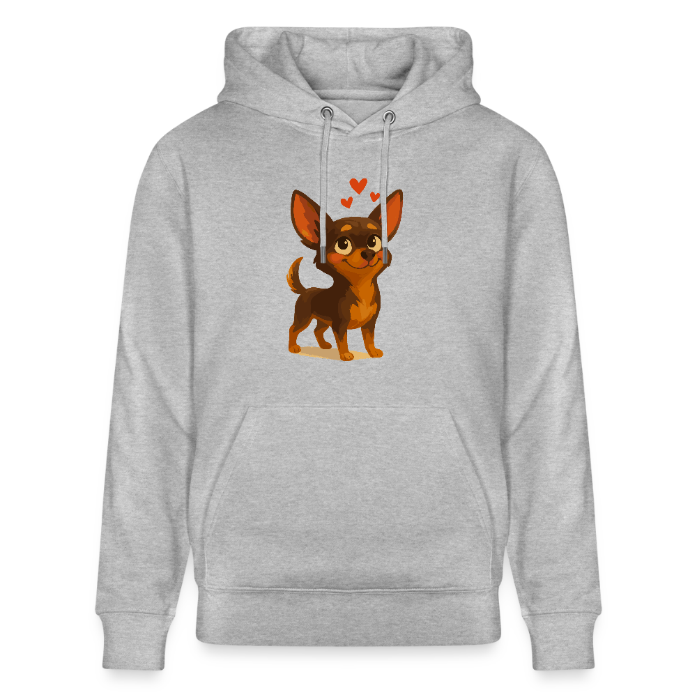 Verliebter Chihuahua Hoodie Cartoon Hund mit Herzen – süßes romantisches Tiermotiv, Geschenkidee für Valentinstag und Hundefans - Grau meliert