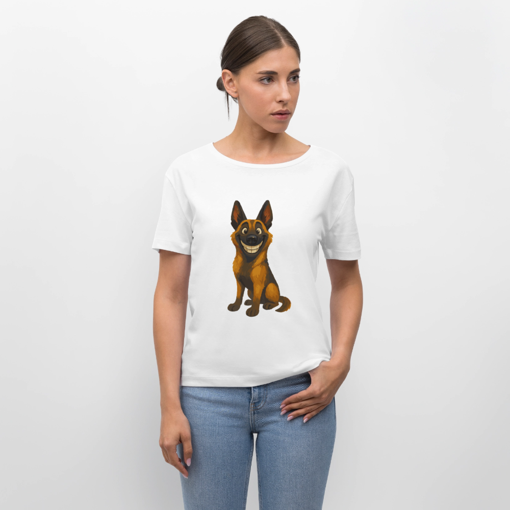 Malinois Shirt Grinsender Cartoon – lustiger Belgischer Schäferhund im gemalten Stil als humorvolles Hunde Motiv für Hundeliebhaber - Weiß