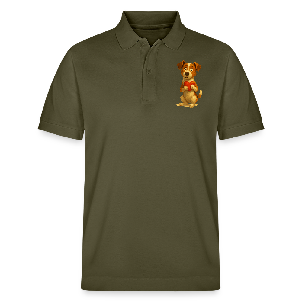 Jack Russell Terrier Poloshirt mit Herz – süßes Cartoon Motiv, liebevoller Hund, Geschenkidee für Valentinstag und Hundeliebhaber - Khaki