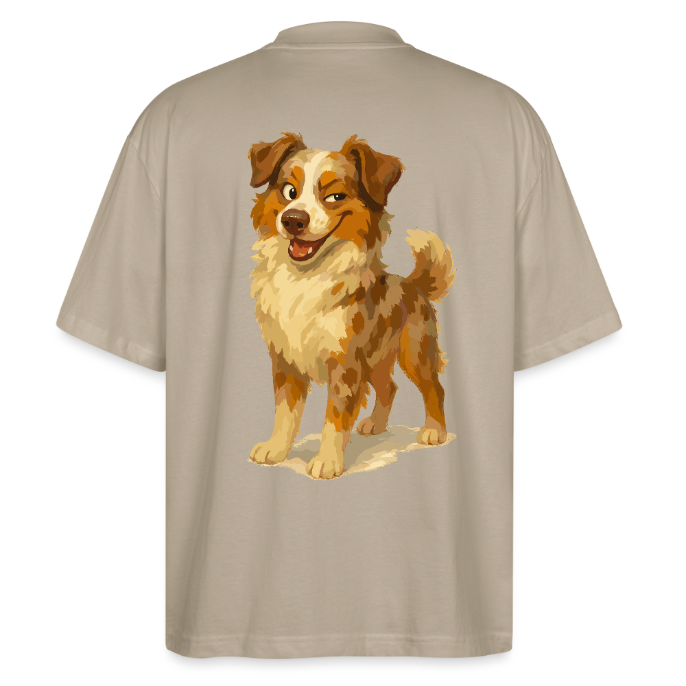 Australian Shepherd Oversized Frecher Cartoon mit verschmitztem Grinsen – Humorvolles Hunde Motiv für Tierfreunde und Geschenkideen - Steingrau