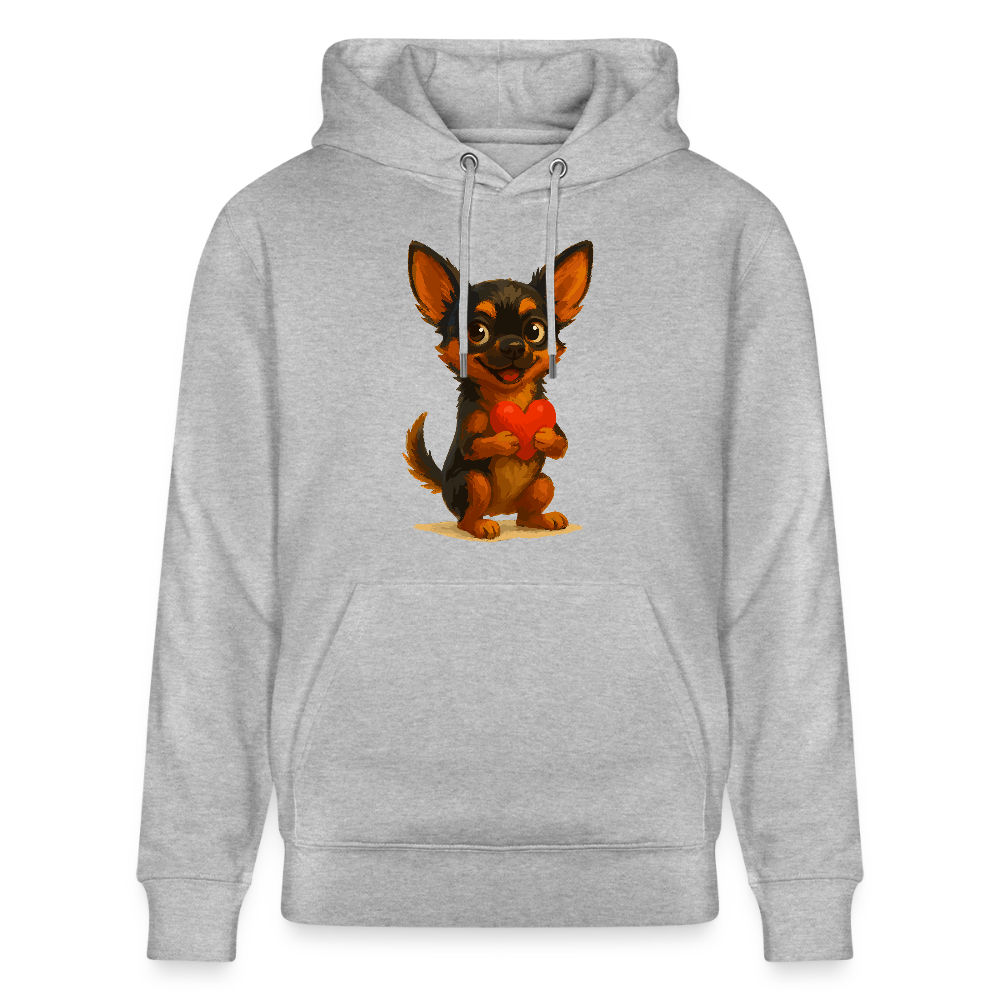 Chihuahua Hoodie Cartoon Hund mit Herz – süßes Tiermotiv, Geschenkidee für Hundefans, Valentinstag und romantische Anlässe - Grau meliert