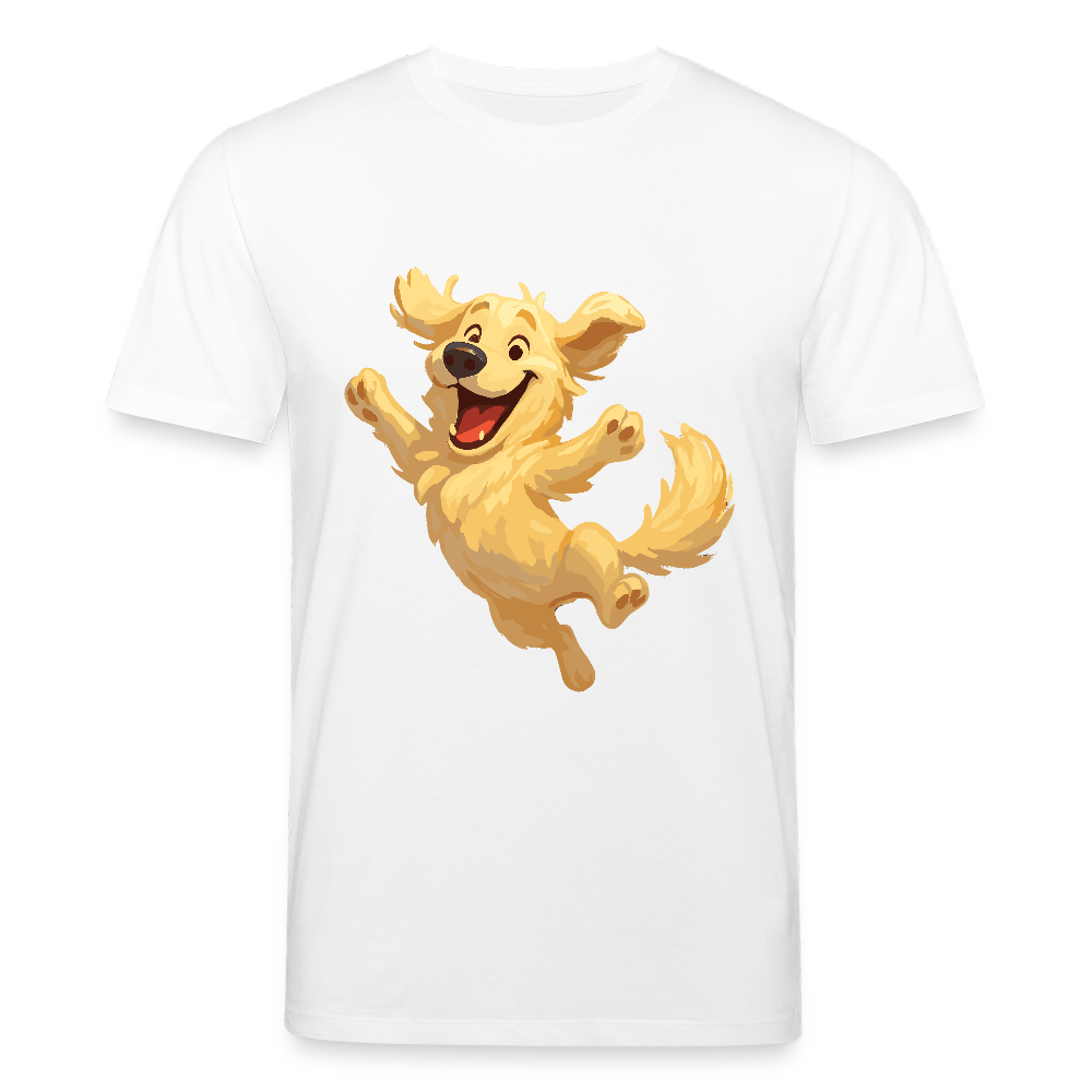 Golden Retriever T-Shirt Springender Cartoon – fröhliches Hundemotiv, perfektes Geschenk für Hundeliebhaber und Tierfreunde - Weiß