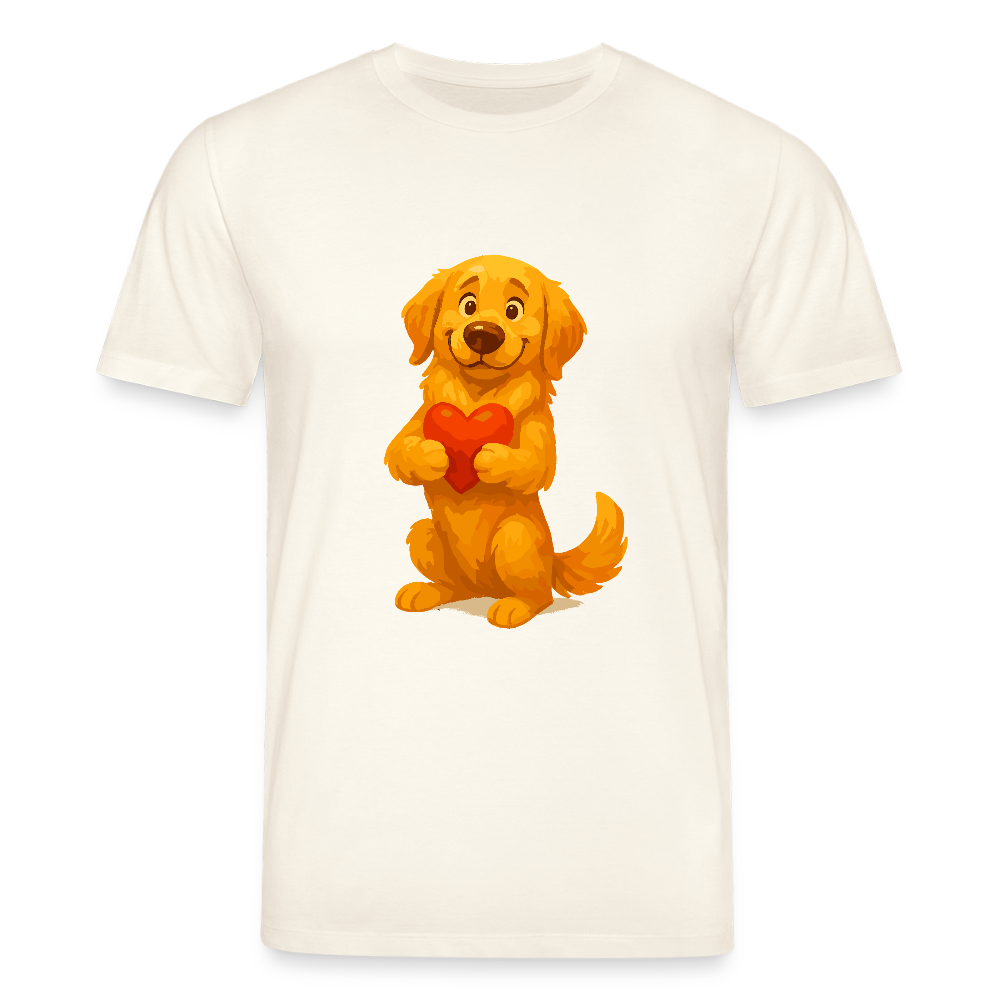 Golden Retriever T-Shirt mit Herz – süßer Cartoon Hund, liebevolles Motiv für Hundeliebhaber, Valentinstag oder besondere Geschenkideen - Naturweiß