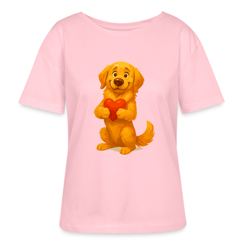 Golden Retriever Shirt mit Herz – süßer Cartoon Hund, liebevolles Motiv für Hundeliebhaber, Valentinstag oder besondere Geschenkideen - Hellrosa