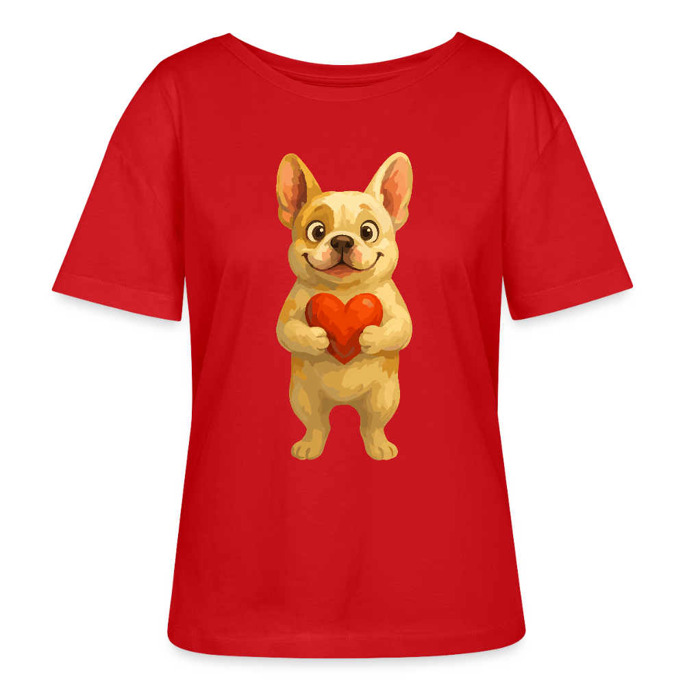 Französische Bulldogge Shirt mit Herz Cartoon – Liebevolles Hunde Motiv für Valentinstag, Freundschaft und Geschenkideen - Rot