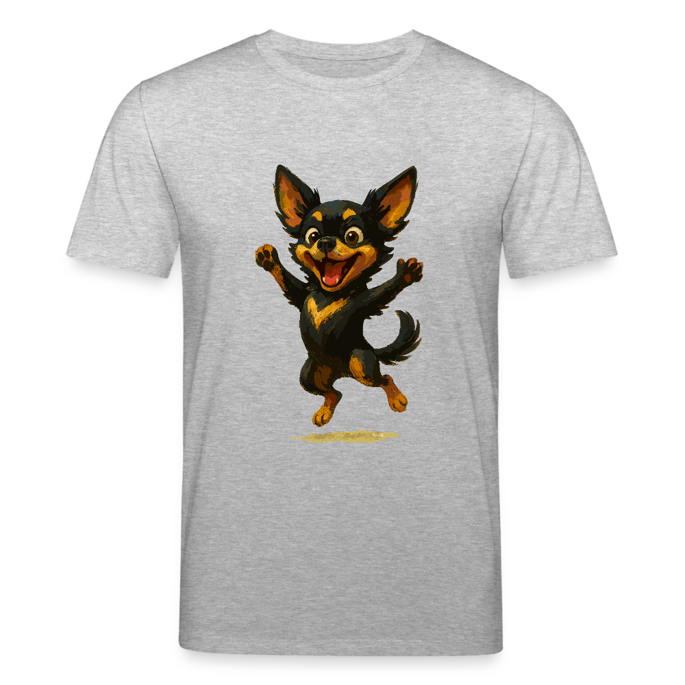 Fröhlicher Chihuahua Cartoon Hund – hüpfendes Tiermotiv voller Lebensfreude, witzige Geschenkidee für Hundefans und Tierfreunde - Grau meliert