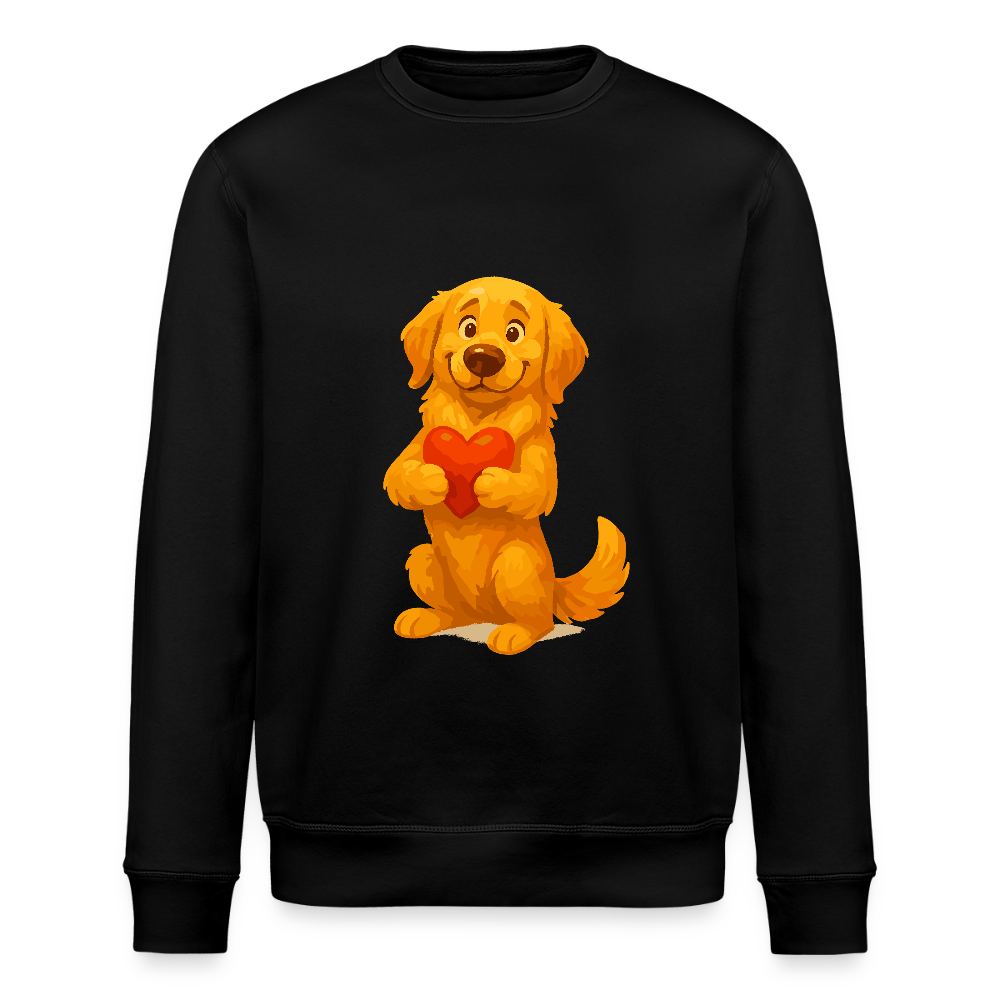 Golden Retriever Sweatshirt mit Herz – süßer Cartoon Hund, liebevolles Motiv für Hundeliebhaber, Valentinstag oder besondere Geschenkideen - Schwarz