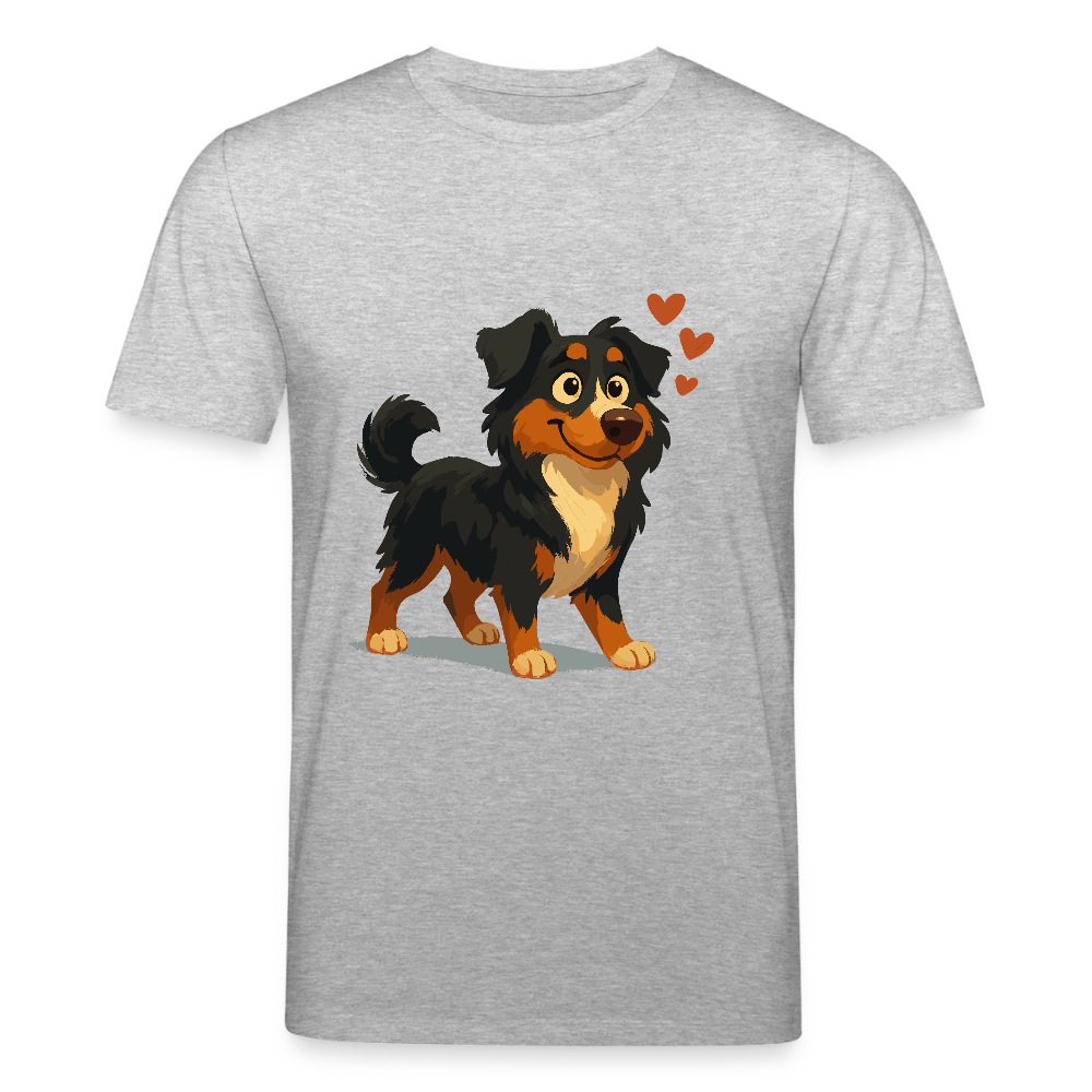 Australian Shepherd T-Shirt Verliebter Cartoon mit roten Herzen – Liebevolles Hunde Motiv für Valentinstag, Freundschaft und Geschenkideen - Grau meliert
