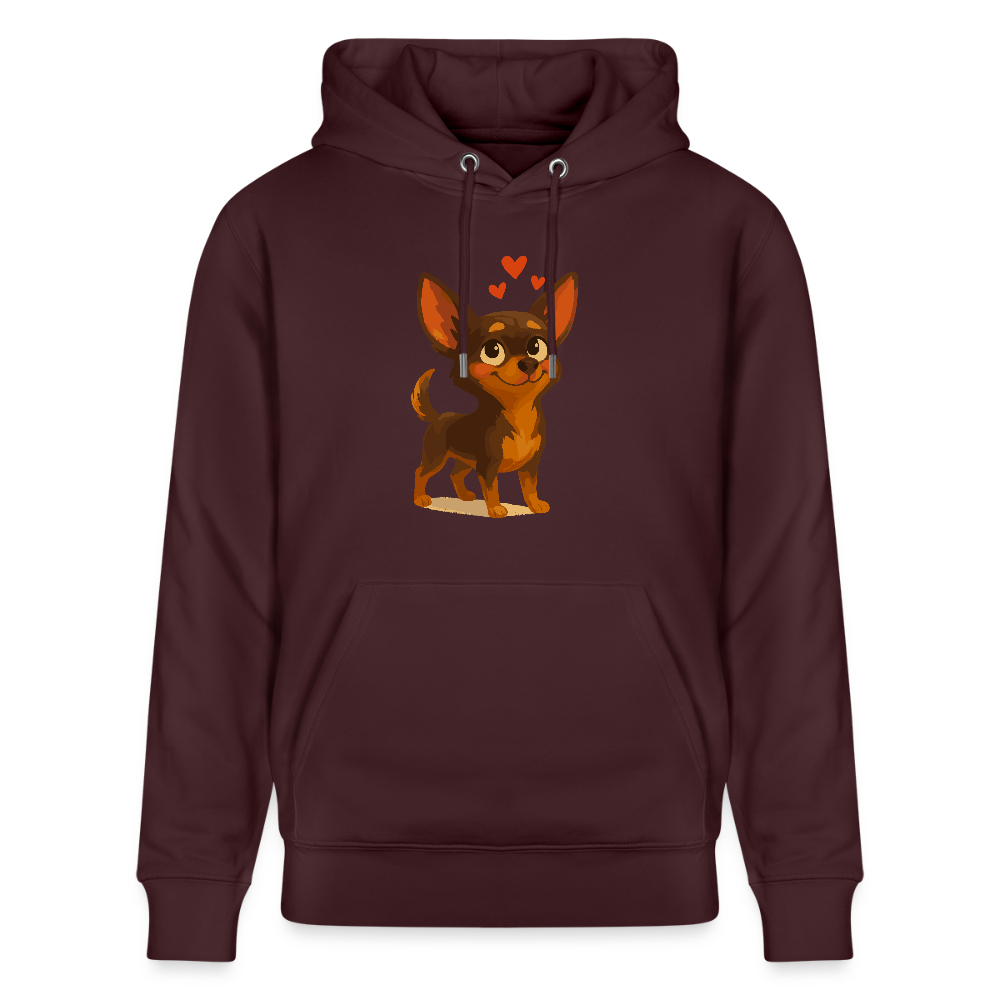 Verliebter Chihuahua Hoodie Cartoon Hund mit Herzen – süßes romantisches Tiermotiv, Geschenkidee für Valentinstag und Hundefans - Maroon