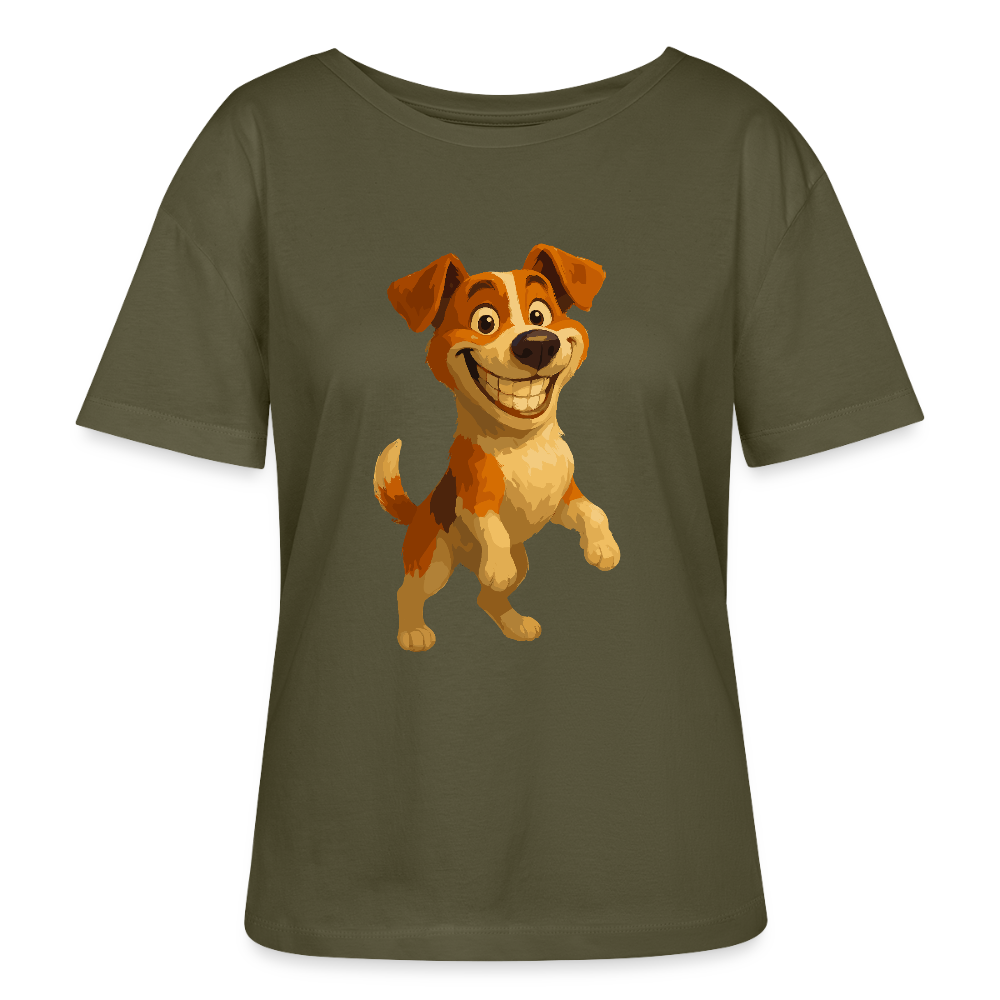 Jack Russell Terrier Shirt breit grinsend – süßer Cartoon Hund, lustiges Motiv für Hundeliebhaber & Geschenkidee für Tierfreunde - Khaki