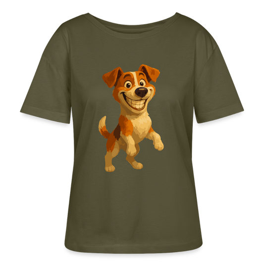 Jack Russell Terrier Shirt breit grinsend – süßer Cartoon Hund, lustiges Motiv für Hundeliebhaber & Geschenkidee für Tierfreunde - Khaki