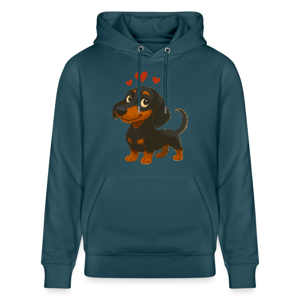 Dackel Hoodie – Verliebter Cartoon Dachshund | Süßer Hund Pullover Geschenk mit Herzen für Valentinstag & Hundefans - Dunkles Petrol