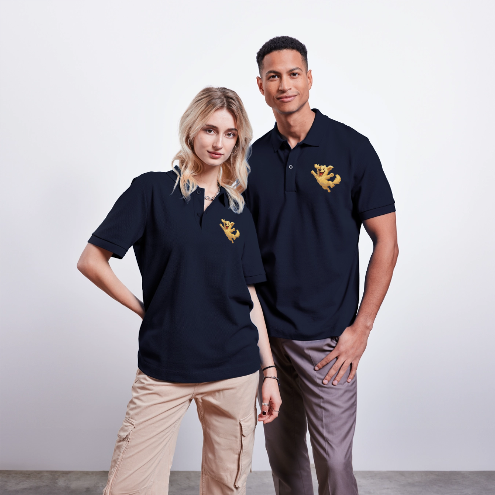Golden Retriever Poloshirt Springender Cartoon – fröhliches Hundemotiv, perfektes Geschenk für Hundeliebhaber und Tierfreunde - Navy