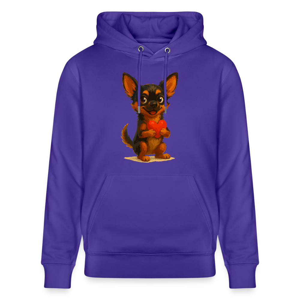 Chihuahua Hoodie Cartoon Hund mit Herz – süßes Tiermotiv, Geschenkidee für Hundefans, Valentinstag und romantische Anlässe - Purple Love