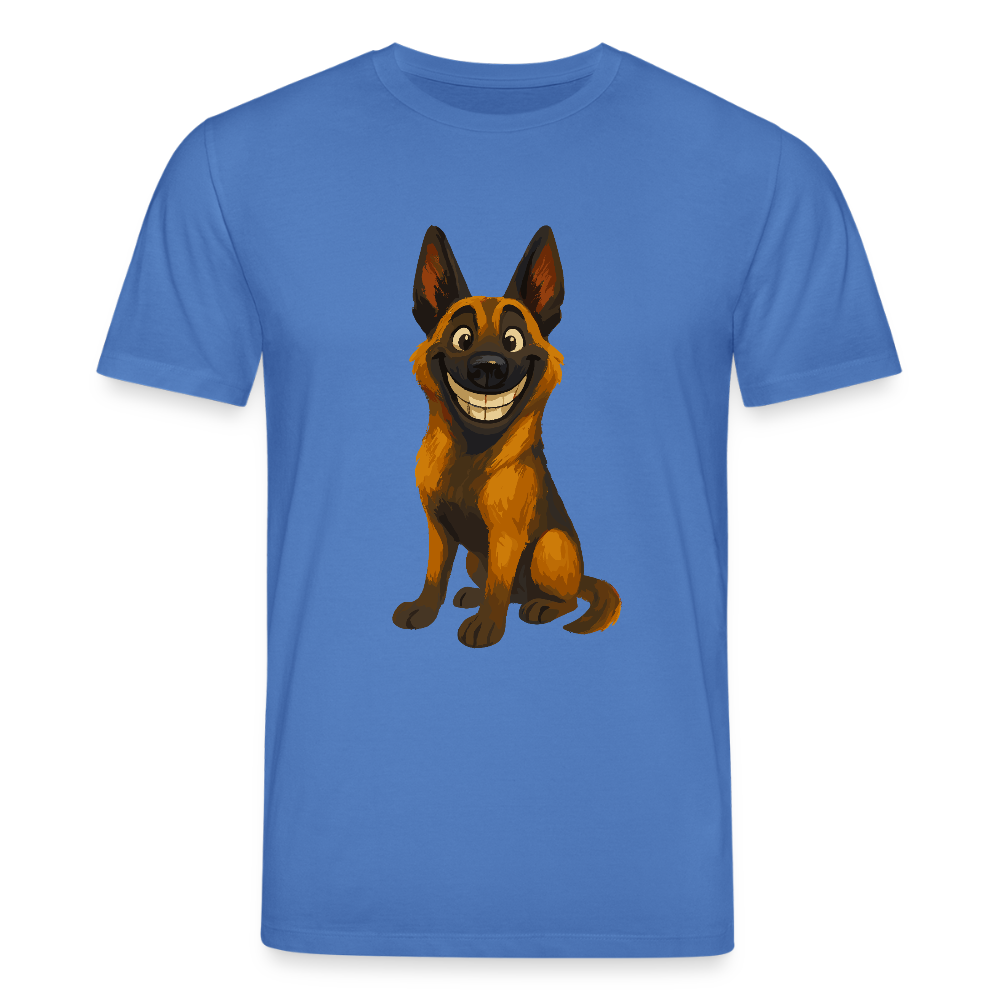 Malinois T-Shirt Grinsender Cartoon – lustiger Belgischer Schäferhund im gemalten Stil als humorvolles Hunde Motiv für Hundeliebhaber - Achtsames Blau