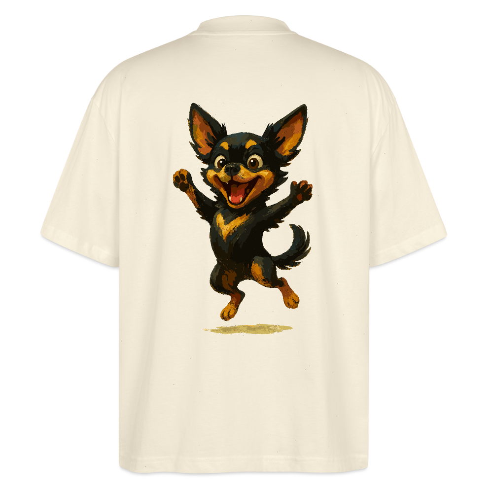 Fröhlicher Chihuahua Cartoon Hund – hüpfendes Tiermotiv voller Lebensfreude, witzige Geschenkidee für Hundefans und Tierfreunde - Weißgrau