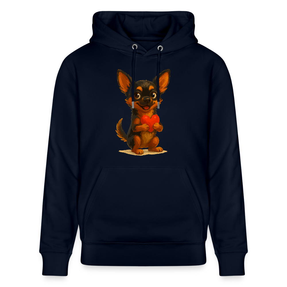 Chihuahua Hoodie Cartoon Hund mit Herz – süßes Tiermotiv, Geschenkidee für Hundefans, Valentinstag und romantische Anlässe - Navy