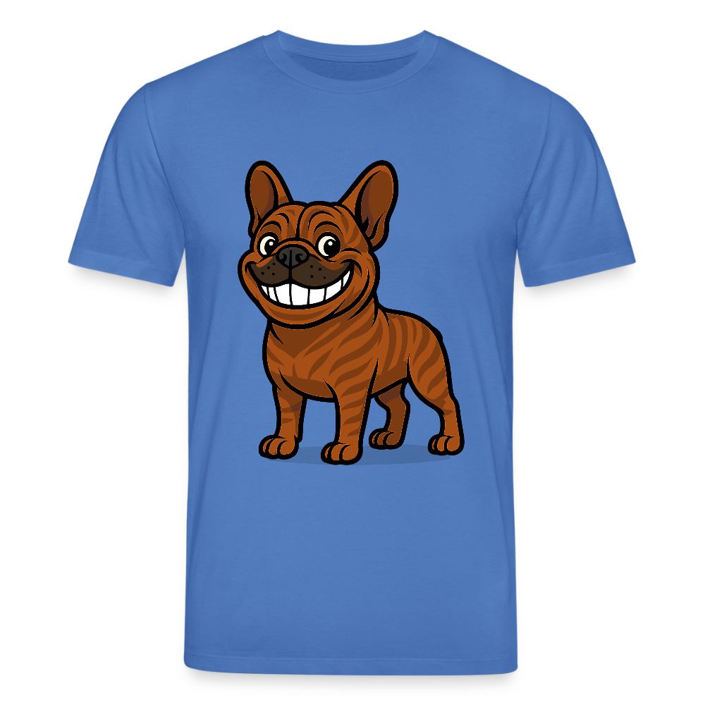 Französische Bulldogge T-Shirt - Cartoon mit breitem Grinsen – Lustiges Hunde Motiv für Humor-Fans, Tierfreunde und Geschenkideen - Achtsames Blau