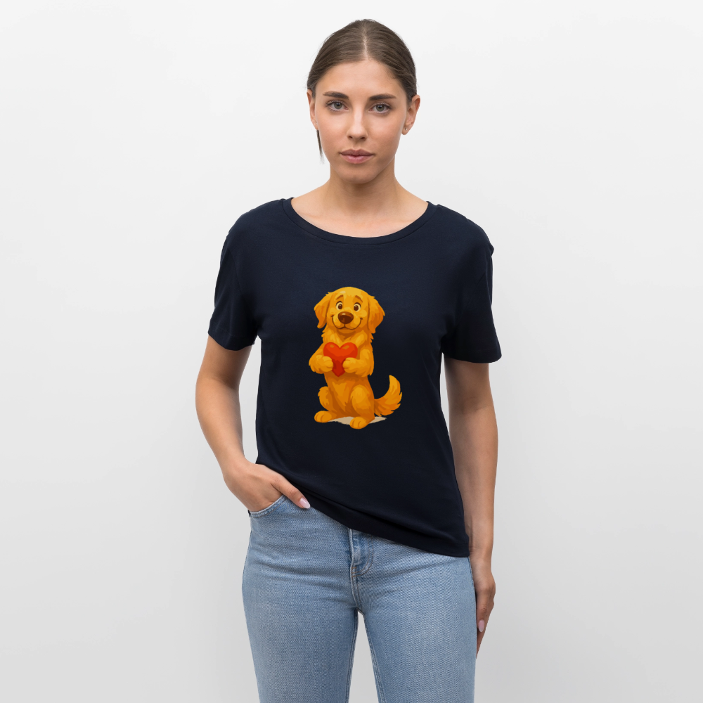 Golden Retriever Shirt mit Herz – süßer Cartoon Hund, liebevolles Motiv für Hundeliebhaber, Valentinstag oder besondere Geschenkideen - Navy