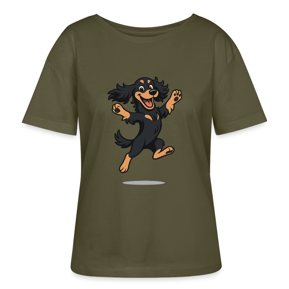 Cocker Spaniel Shirt - fröhlicher hüpfender Cartoon  – lustiges Hundemotiv voller Freude, Geschenkidee für Hundeliebhaber und Tierfreunde - Khaki