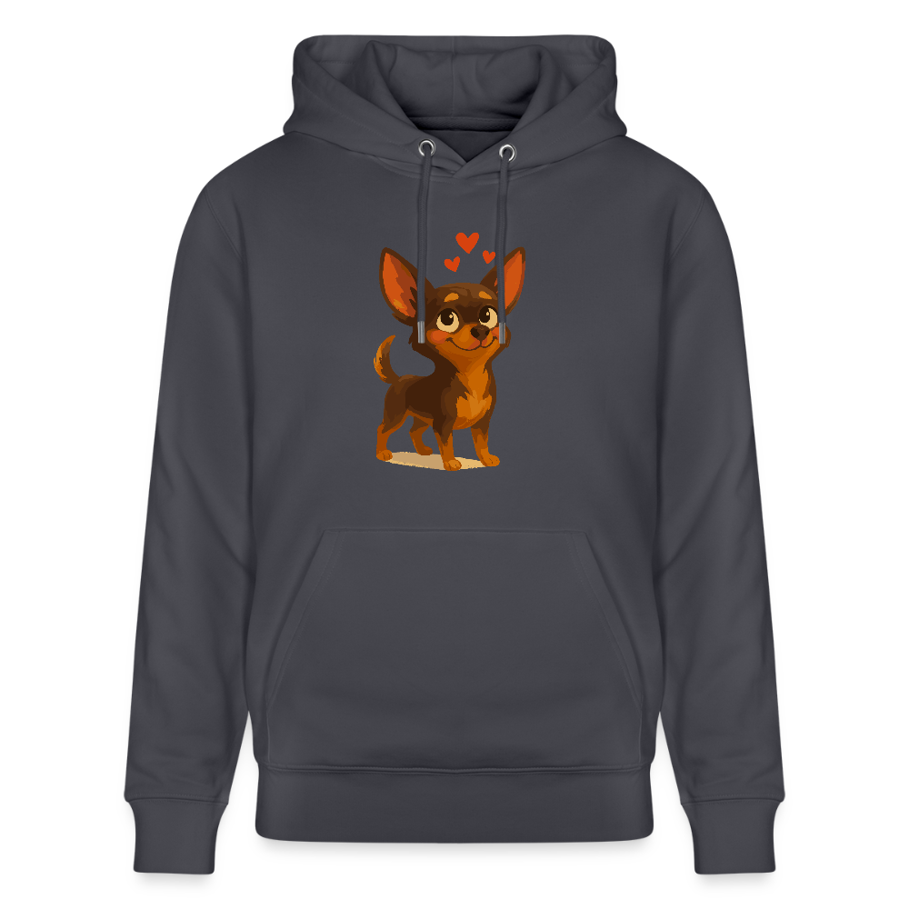 Verliebter Chihuahua Hoodie Cartoon Hund mit Herzen – süßes romantisches Tiermotiv, Geschenkidee für Valentinstag und Hundefans - Indigoblau