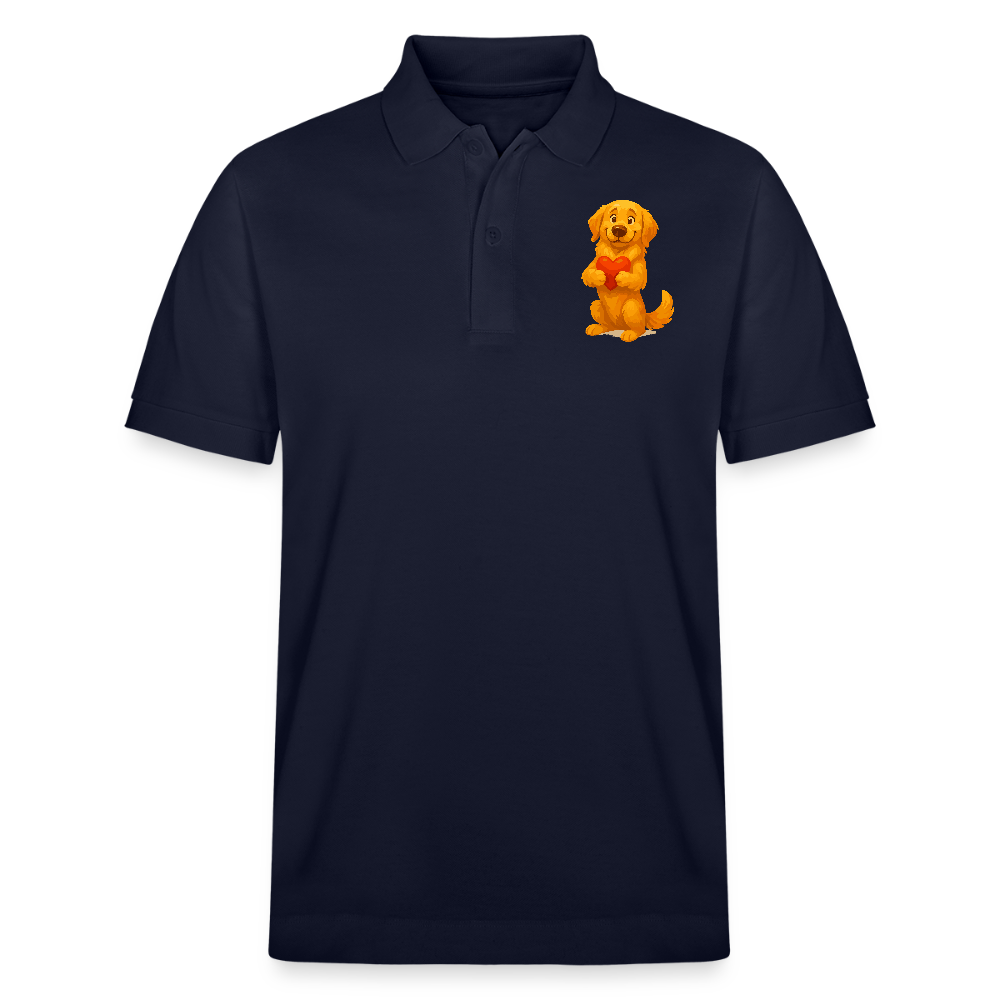 Golden Retriever Poloshirt mit Herz – süßer Cartoon Hund, liebevolles Motiv für Hundeliebhaber, Valentinstag oder besondere Geschenkideen - Navy