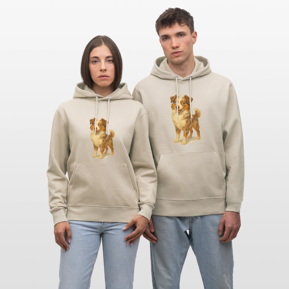 Australian Shepherd Hoodie Frecher Cartoon mit verschmitztem Grinsen – Humorvolles Hunde Motiv für Tierfreunde und Geschenkideen - Beige