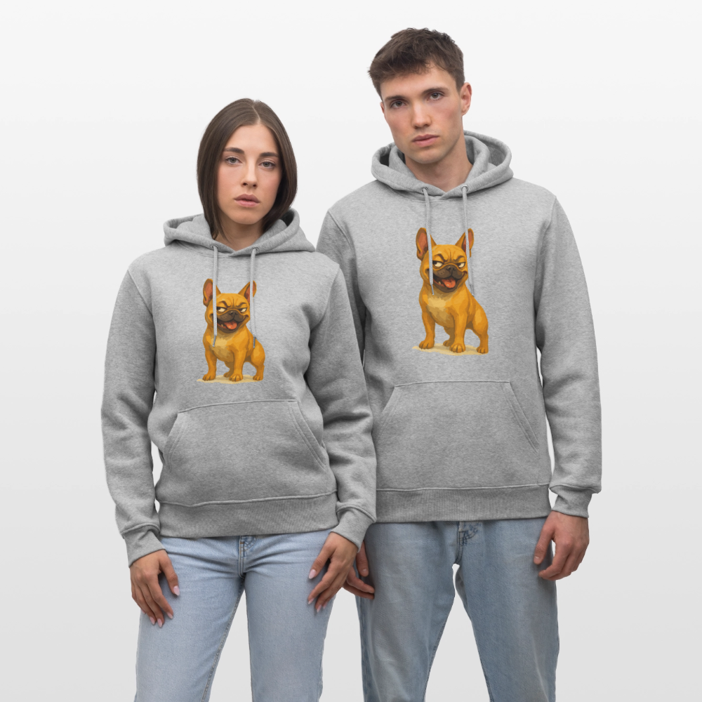 Französische Bulldogge Hoodie - Frecher Cartoon mit verschmitztem Grinsen – Humorvolles Hunde Motiv für Tierfreunde und Geschenkideen - Grau meliert