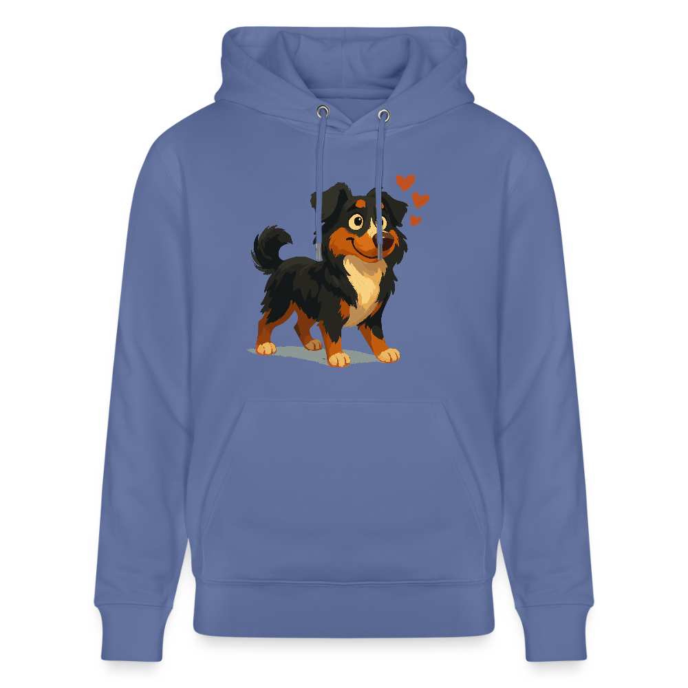 Australian Shepherd Hoodie Verliebter Cartoon mit roten Herzen – Liebevolles Hunde Motiv für Valentinstag, Freundschaft und Geschenkideen - Blau