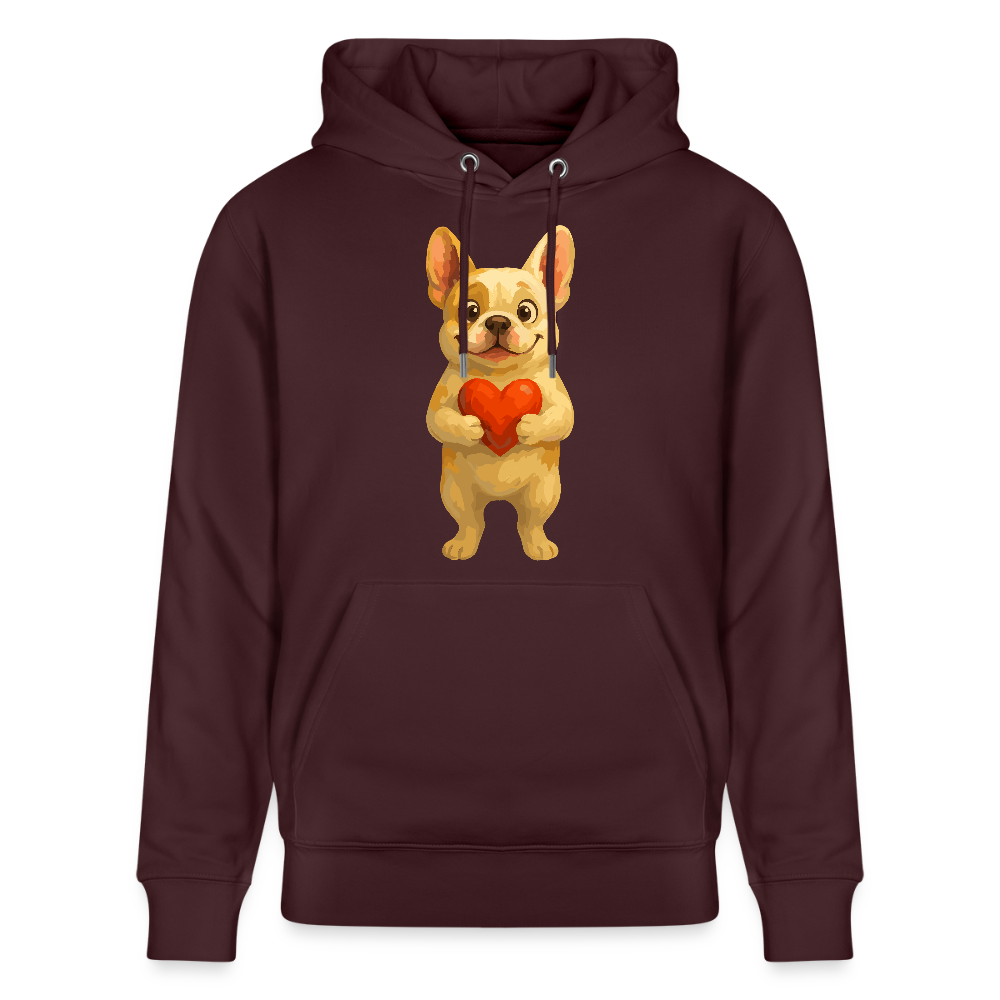 Französische Bulldogge Hoodie mit Herz Cartoon – Liebevolles Hunde Motiv für Valentinstag, Freundschaft und Geschenkideen - Maroon