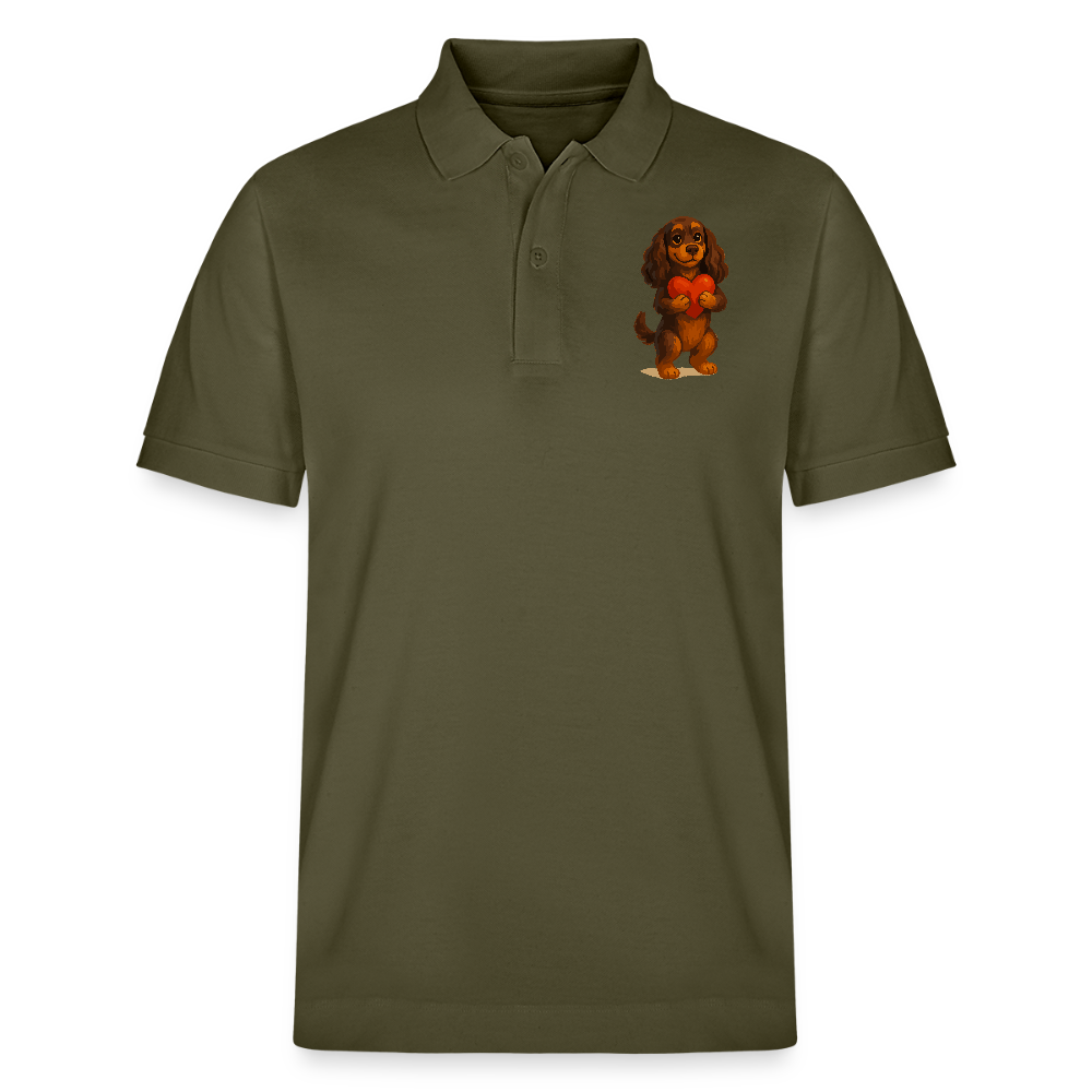 Cocker Spaniel Poloshirt mit Herz – Süßer Cartoon Hund, perfektes Motiv für Valentinstag und Hundeliebhaber - Khaki