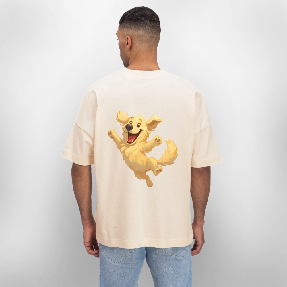 Golden Retriever Oversized Springender Cartoon – fröhliches Hundemotiv, perfektes Geschenk für Hundeliebhaber und Tierfreunde - Weißgrau