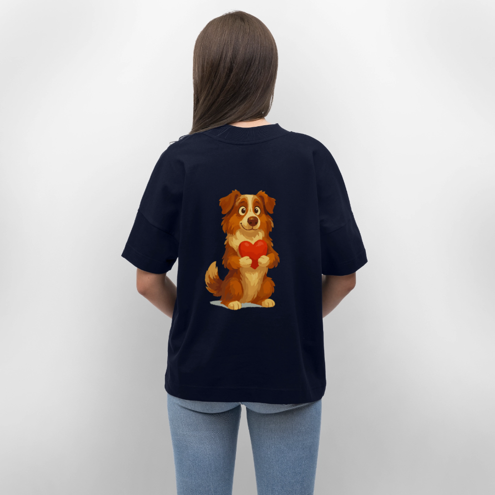Australian Shepherd Oversized Süßer Cartoon mit Herz – Liebevolles Hunde Motiv für Valentinstag, Freundschaft und Geschenkideen - Navy