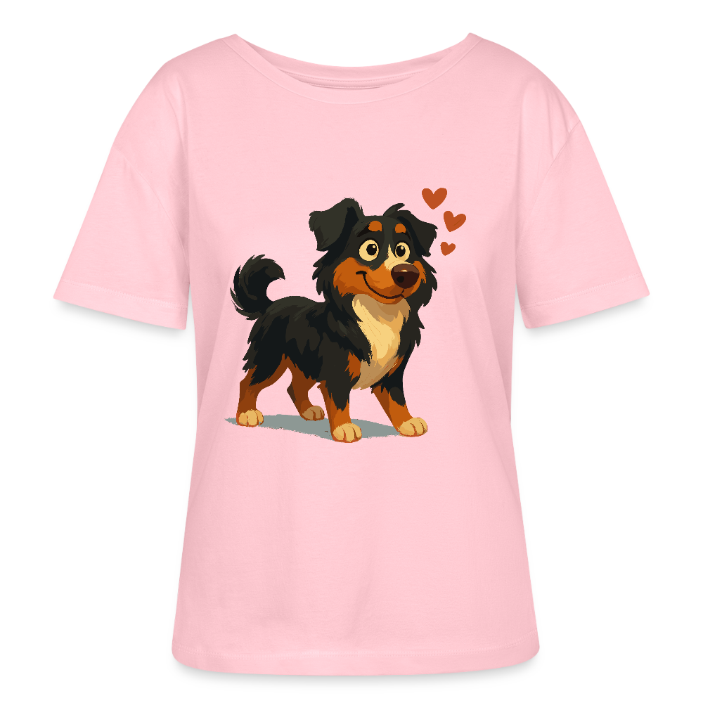 Australian Shepherd Shirt Verliebter Cartoon mit roten Herzen – Liebevolles Hunde Motiv für Valentinstag, Freundschaft und Geschenkideen - Hellrosa