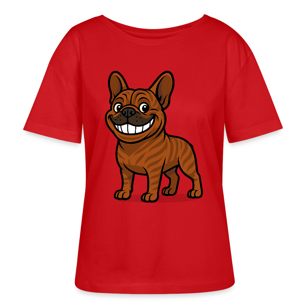 Französische Bulldogge Shirt - Cartoon mit breitem Grinsen – Lustiges Hunde Motiv für Humor-Fans, Tierfreunde und Geschenkideen - Rot