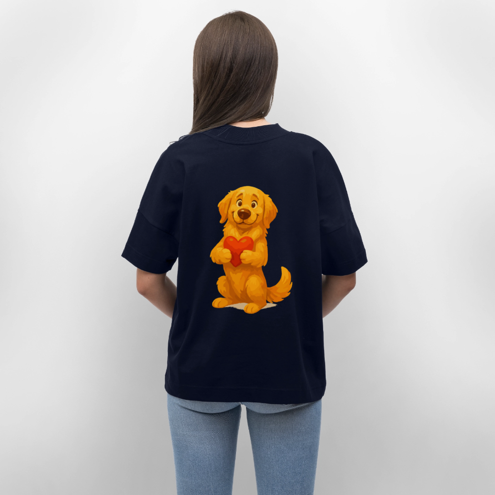 Golden Retriever Oversized mit Herz – süßer Cartoon Hund, liebevolles Motiv für Hundeliebhaber, Valentinstag oder besondere Geschenkideen - Navy
