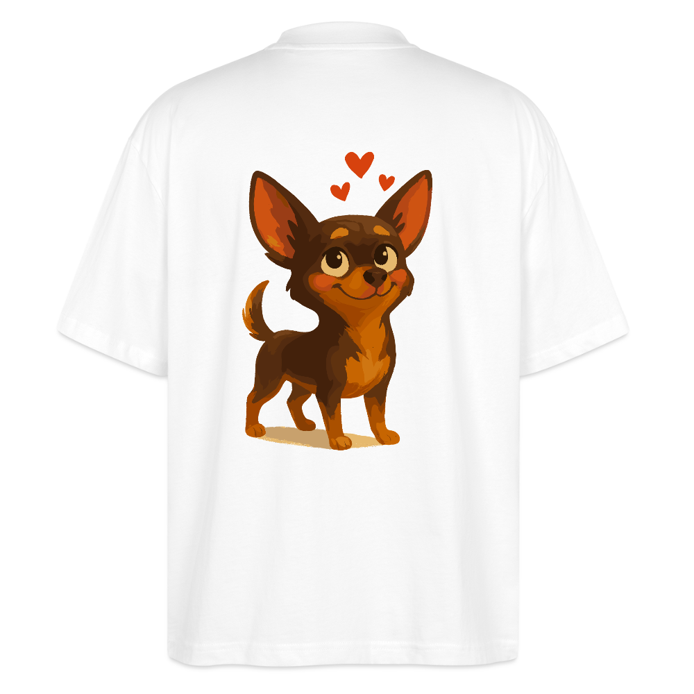 Verliebter Chihuahua Oversized Cartoon Hund mit Herzen – süßes romantisches Tiermotiv, Geschenkidee für Valentinstag und Hundefans - Weiß